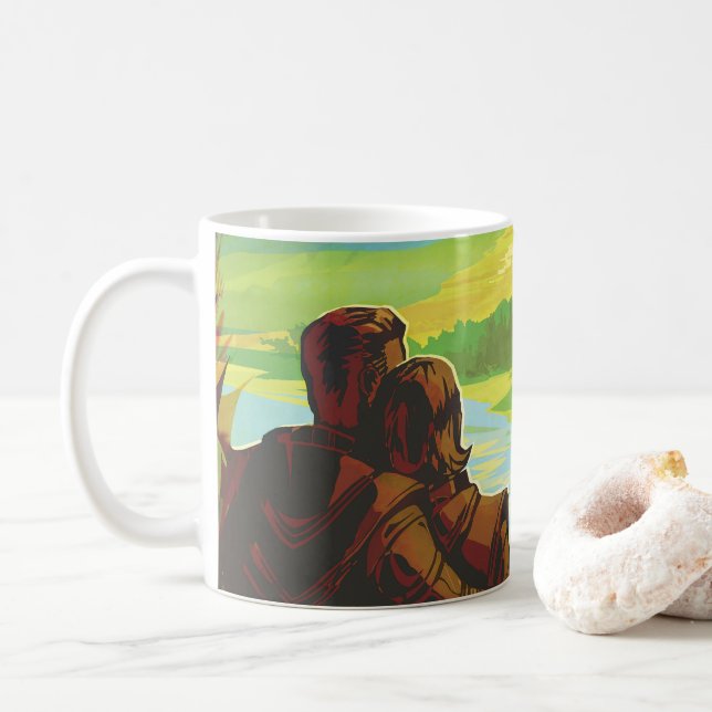 Retro Space Travel Poster-An Earth Science Mission Coffee Mug (With Donut)