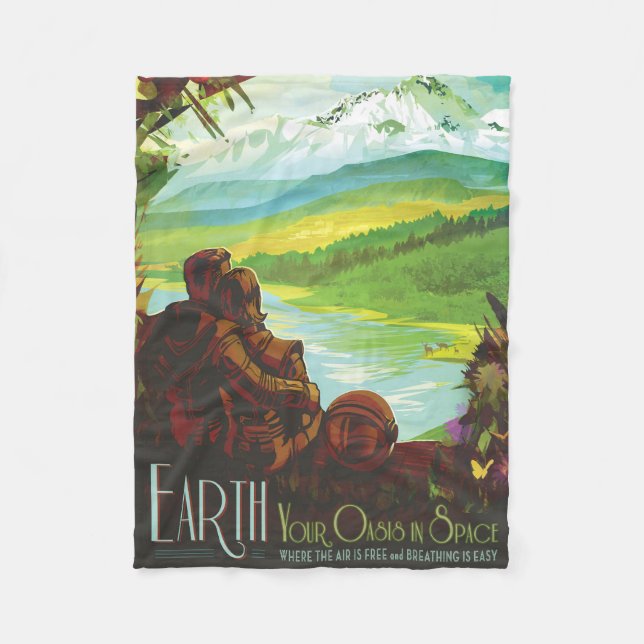 Retro Space Travel Poster-An Earth Science Mission Fleece Blanket (Front)