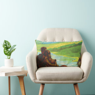 Retro Space Travel Poster-An Earth Science Mission Lumbar Cushion