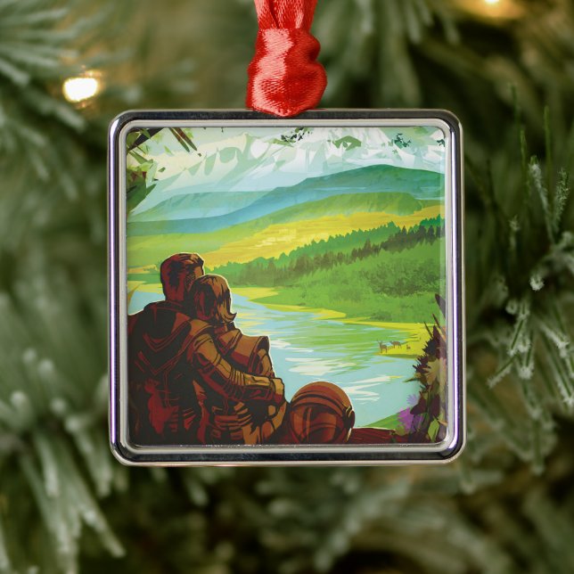 Retro Space Travel Poster-An Earth Science Mission Metal Ornament (Tree)