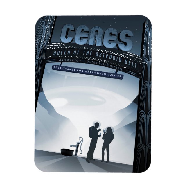 Retro Space Travel Poster-Dwarf Planet Ceres. Magnet (Vertical)