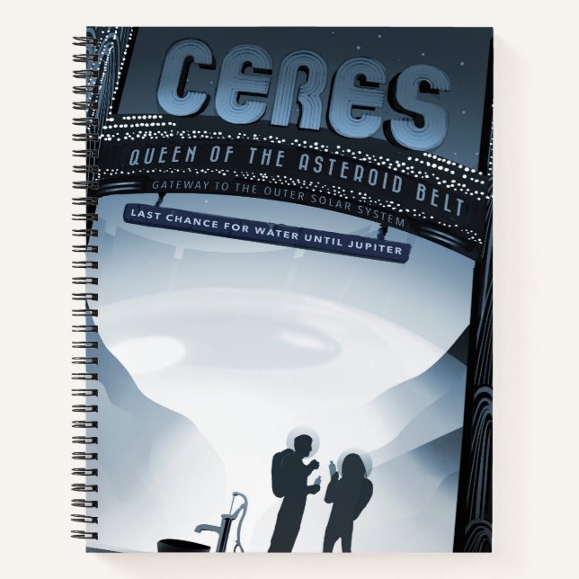 Retro Space Travel Poster-Dwarf Planet Ceres. Notebook (Front)