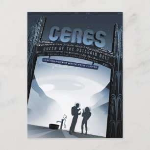 Retro Space Travel Poster-Dwarf Planet Ceres. Postcard