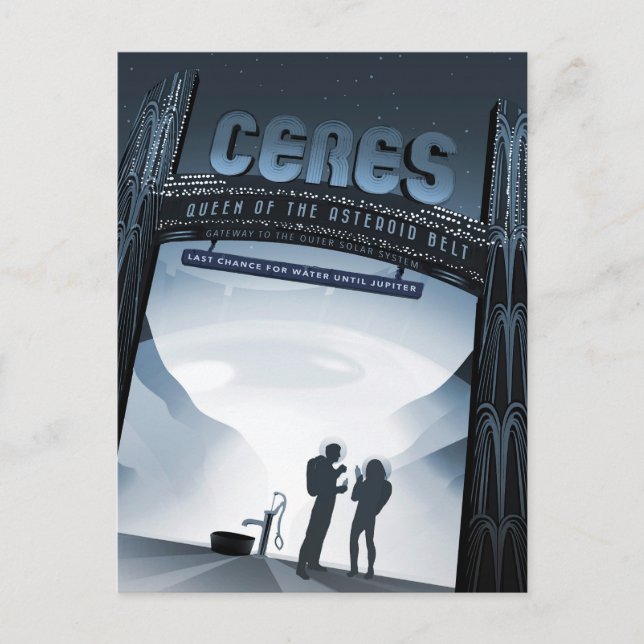Retro Space Travel Poster-Dwarf Planet Ceres. Postcard (Front)