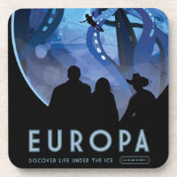Retro Space Travel Poster- Jupiter's Moon Europa.