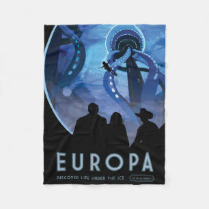 Retro Space Travel Poster- Jupiter's Moon Europa. Fleece Blanket