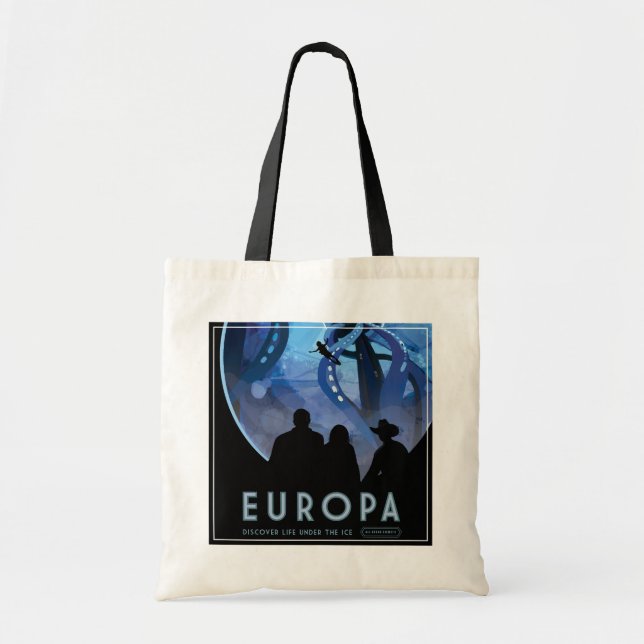 Retro Space Travel Poster- Jupiter's Moon Europa. Tote Bag (Front)