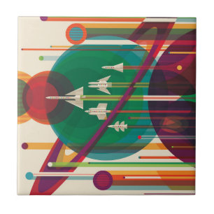 Retro Space Travel Poster- Solar System Grand Tour Ceramic Tile