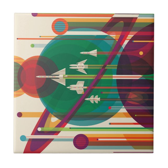 Retro Space Travel Poster- Solar System Grand Tour Ceramic Tile (Front)