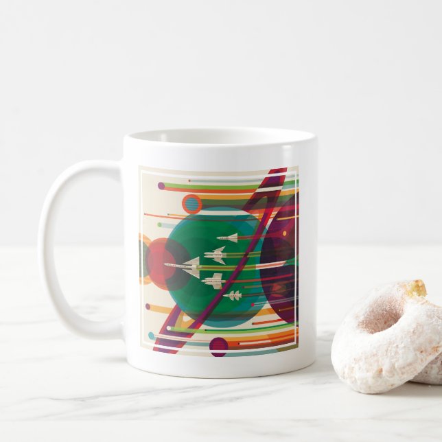 Retro Space Travel Poster- Solar System Grand Tour Coffee Mug (With Donut)