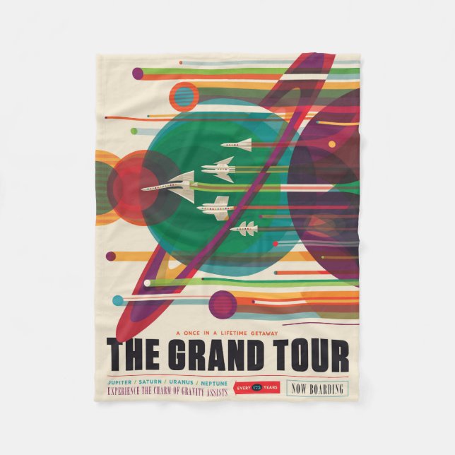 Retro Space Travel Poster- Solar System Grand Tour Fleece Blanket (Front)