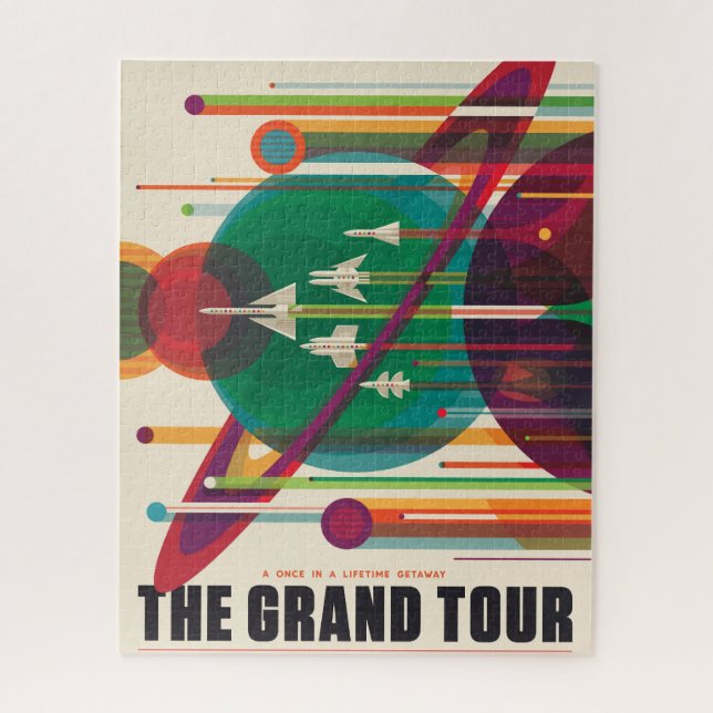 Retro Space Travel Poster- Solar System Grand Tour Jigsaw Puzzle (Vertical)