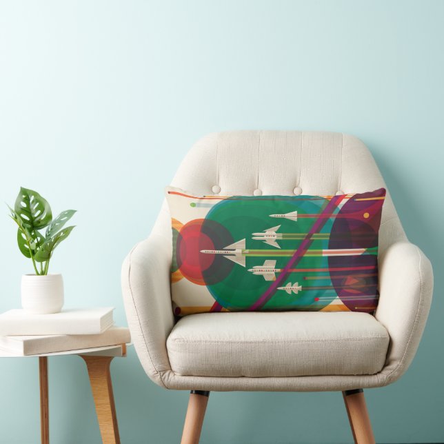Retro Space Travel Poster- Solar System Grand Tour Lumbar Cushion (Chair)