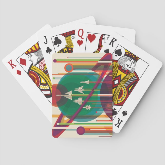 Retro Space Travel Poster- Solar System Grand Tour Playing Cards (Back)