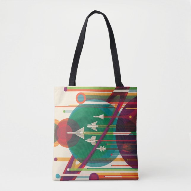 Retro Space Travel Poster- Solar System Grand Tour Tote Bag (Front)