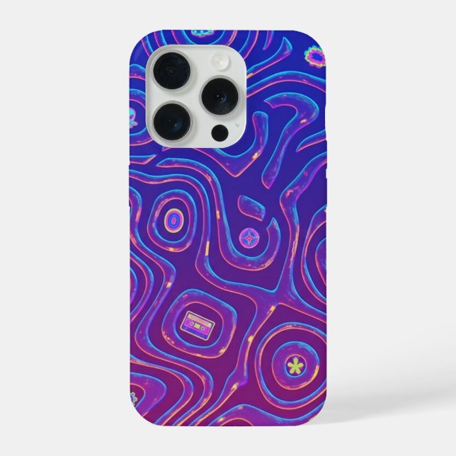 Retro Space Trip - Neon Y2K Psychedelic Pattern iPhone Case (Back)