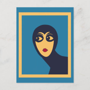 Retro space woman minimal Vector Art Postcard