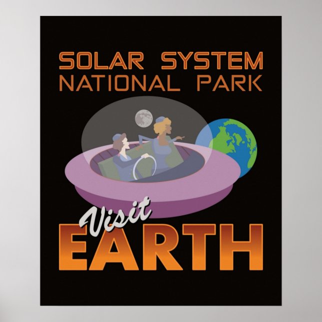 Retro Spaceship Flying Saucer Funny Space Travel V Poster (Front)