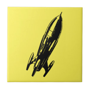Retro Spaceship Rocket Illustration Ceramic Tile