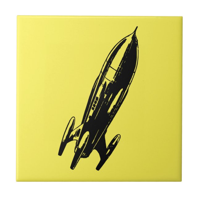 Retro Spaceship Rocket Illustration Ceramic Tile (Front)