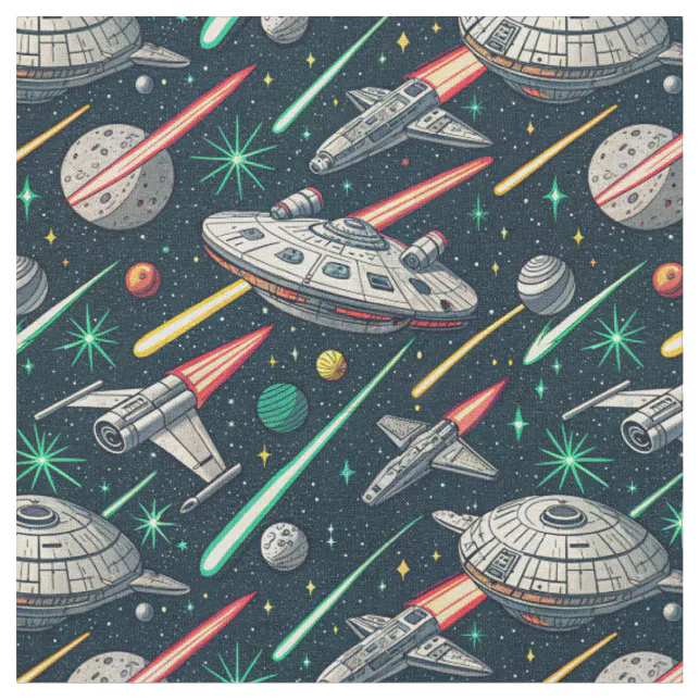 Design Own Pattern Paper Retro Spaceship Sci-Fi Space Battle Comic Pattern Fabric | Zazzle