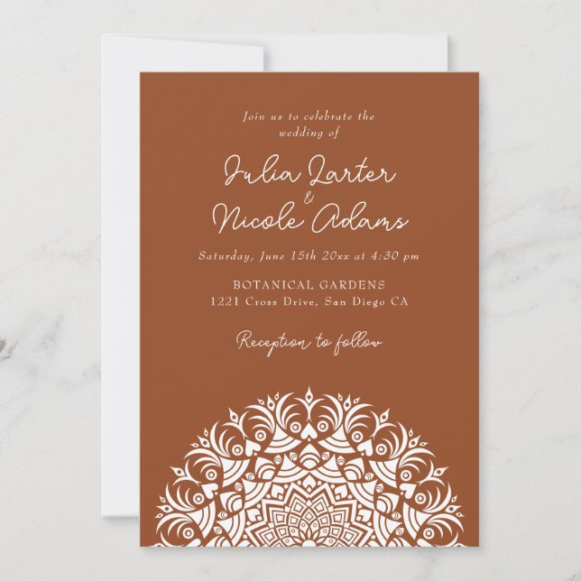 Retro Spanish Abstract Floral Mandala Wedding Invitation (Front)