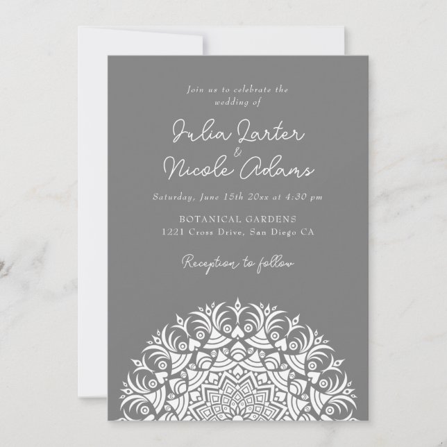 Retro Spanish Abstract Floral Mandala Wedding Invitation (Front)