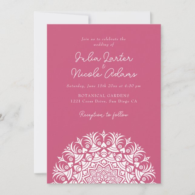 Retro Spanish Abstract Floral Mandala Wedding Invitation (Front)