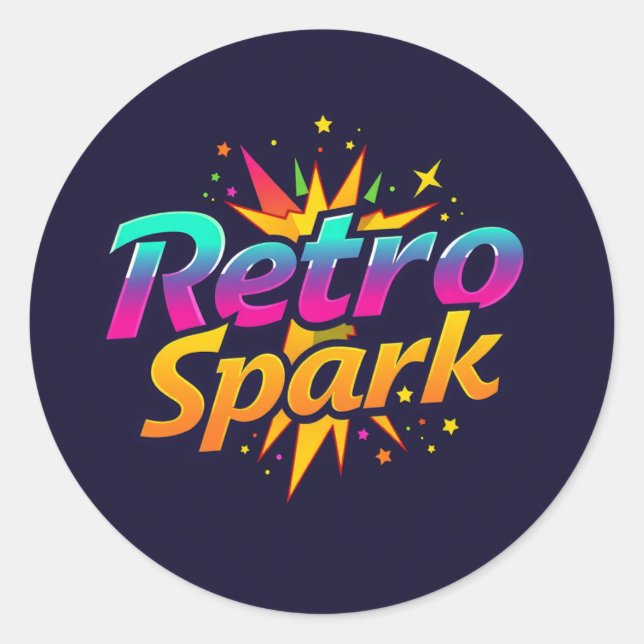"Retro Spark Classic Round Sticker (Front)