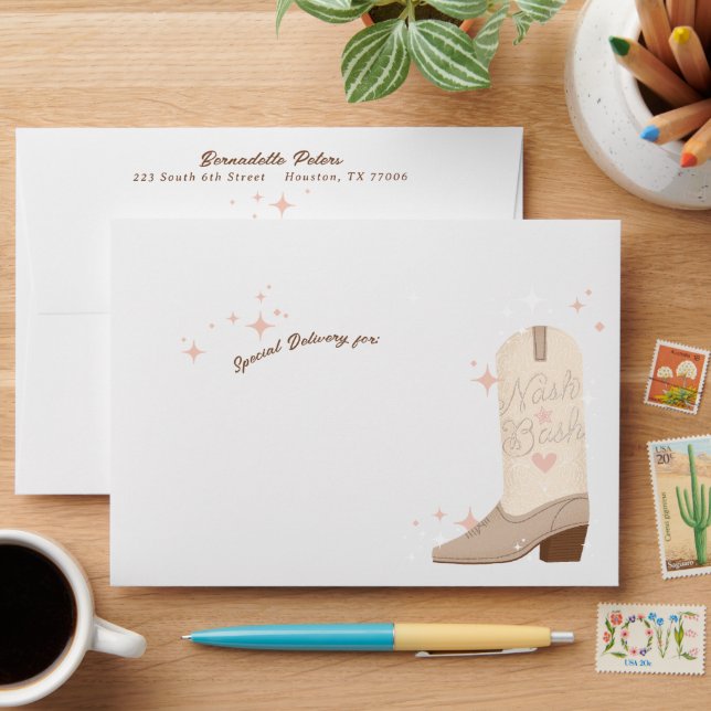 Retro Sparkle Nash Bash Cowgirl Boot Envelope (Desk)