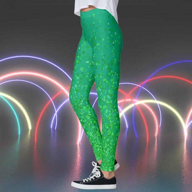 Retro Sparkles on Green Blue Print Leggings (Retro Sparkles on Green Blue Print Leggings)