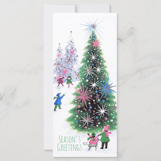 Retro Sparkling Christmas Trees Illustration Card (Front)
