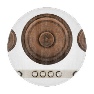Retro speakers: brown, isolated white. cutting board