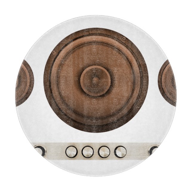 Retro speakers: brown, isolated white. cutting board (Front)