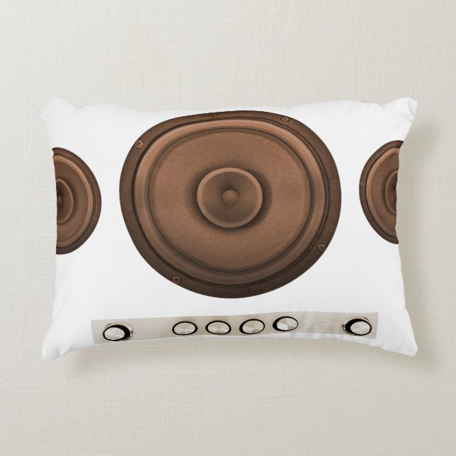 Retro speakers: brown, isolated white. decorative cushion (Front)