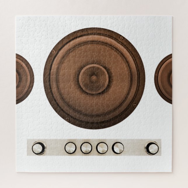 Retro speakers: brown, isolated white. jigsaw puzzle (Vertical)