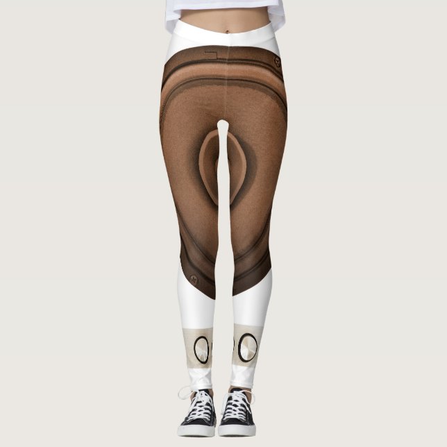 Retro speakers: brown, isolated white. leggings (Front)