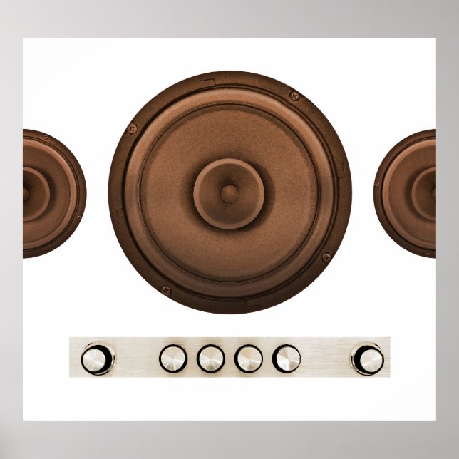 Retro speakers: brown, isolated white. poster (Front)