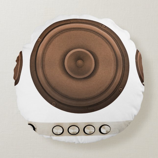 Retro speakers: brown, isolated white. round cushion (Front)