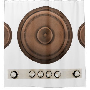 Retro speakers: brown, isolated white. shower curtain