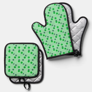 Retro spearmint dream mid-century circles oven mitt & pot holder set