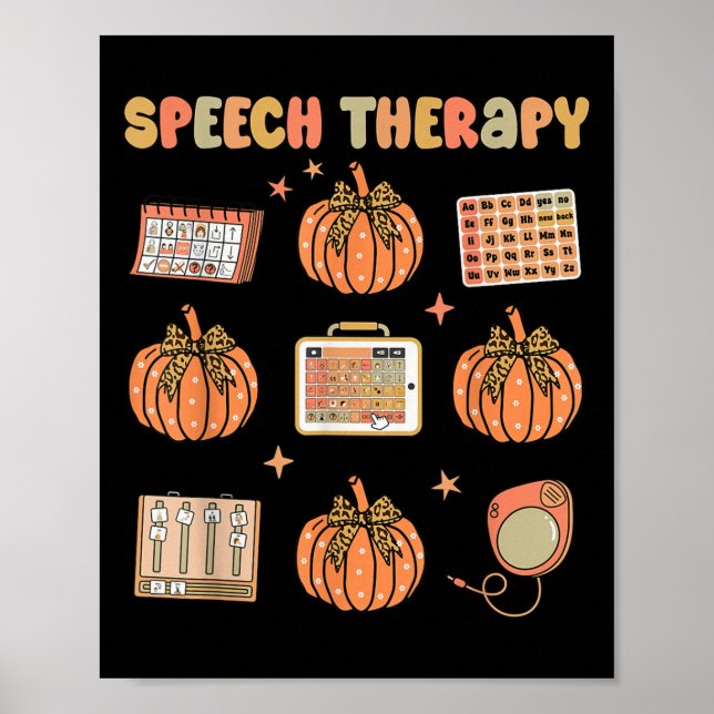 Retro Speech Therapy Slp Fall Pumpkin Speech Thera Poster (Front)
