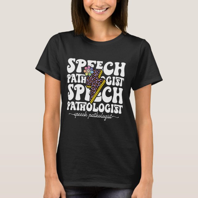 Retro Speech Therapy Speech Pathologist Leopard Pr T-Shirt (Front)