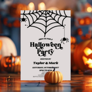 Retro Spider Spiderweb Halloween Party Invitation