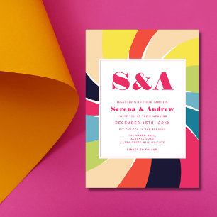 Retro Spiral Bold Abstract Art Colourful Wedding Invitation