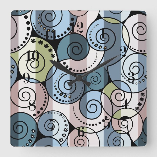 Retro, spiral square wall clock (Front)