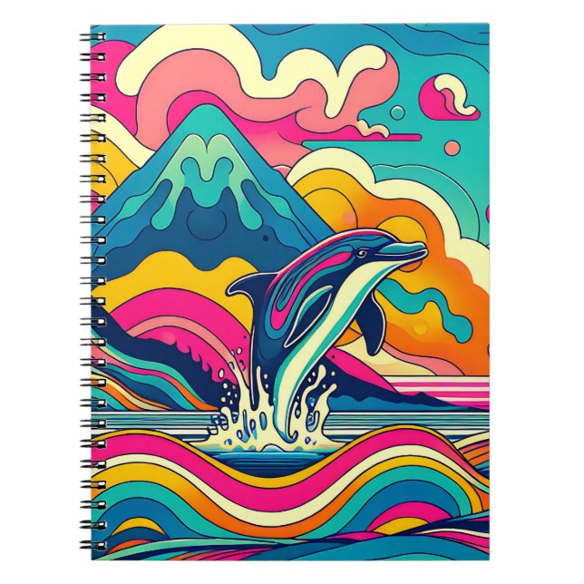 Retro Splash Dolphin Notebook (Front)
