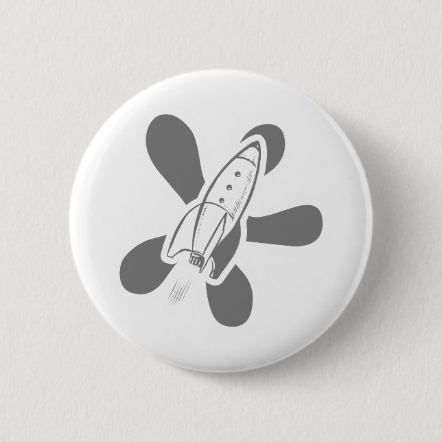 Retro Splat Rocket White Grey 6 Cm Round Badge (Front)