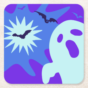Retro Spooktacular Halloween Party Square Paper Coaster