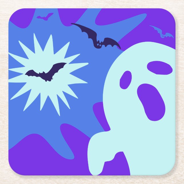 Retro Spooktacular Halloween Party Square Paper Coaster (Front)